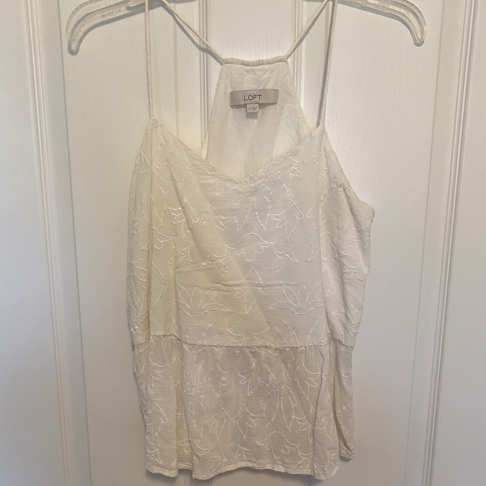 Loft White Embroidery Floral Detail Spaghetti Strap Top